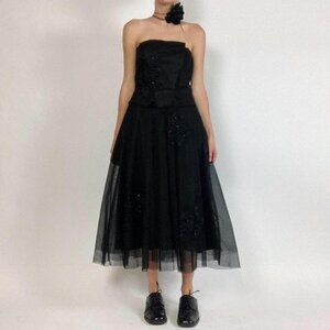 Sue Wong 00s tulle goth strapless prom dress